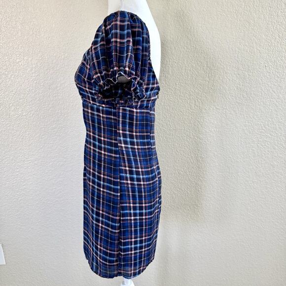 Altar'd State Britton Navy Blue Pink Puff Sleeve Plaid Summer Dress Wmn Sz Small - Picture 10 of 14